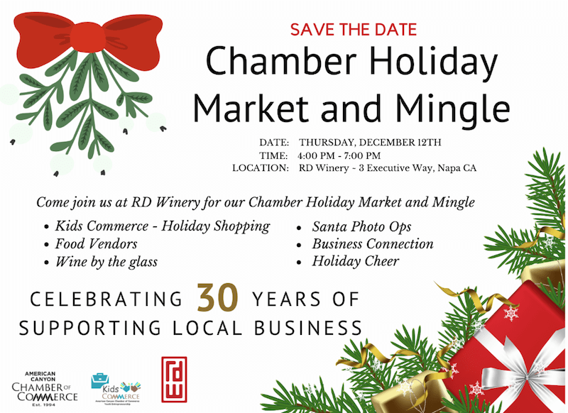 flyer for chamber holiday market and mingle event